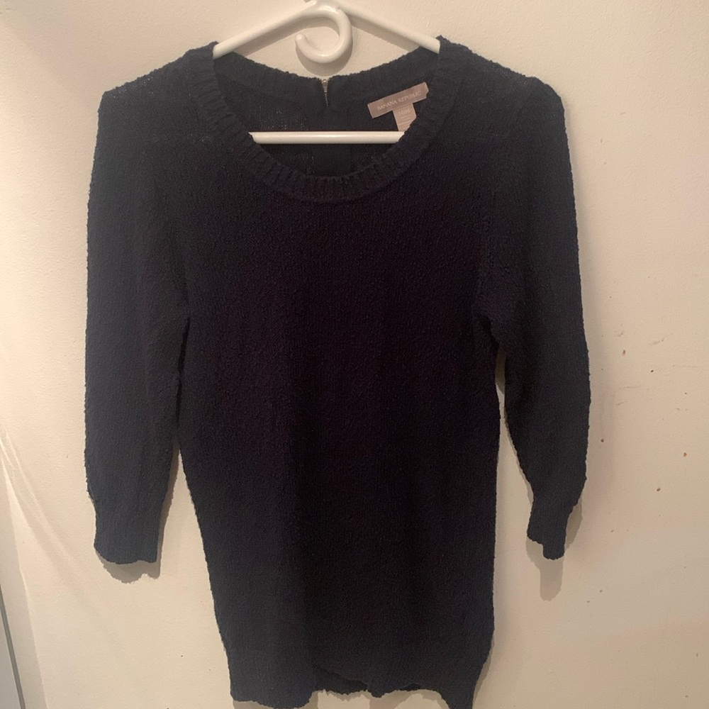 Stunning Banana Republic Black Bouclesld Top 100% Cotton Quarter back zip SZ M😍
